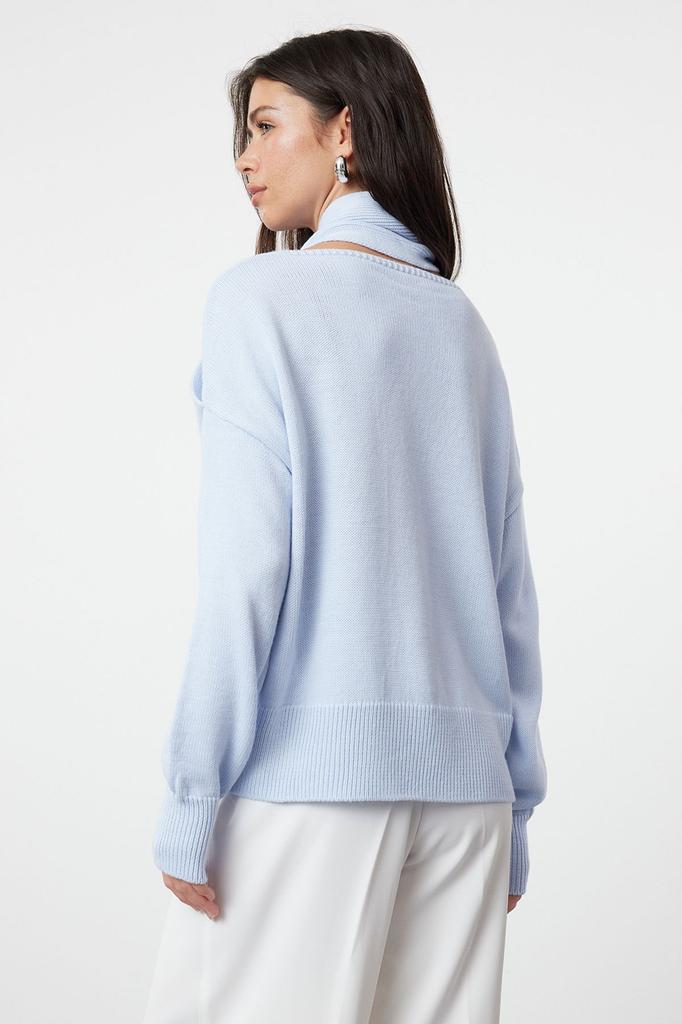 Women's Elegance Style Sweater Blue Scarf Knitwear Sweater