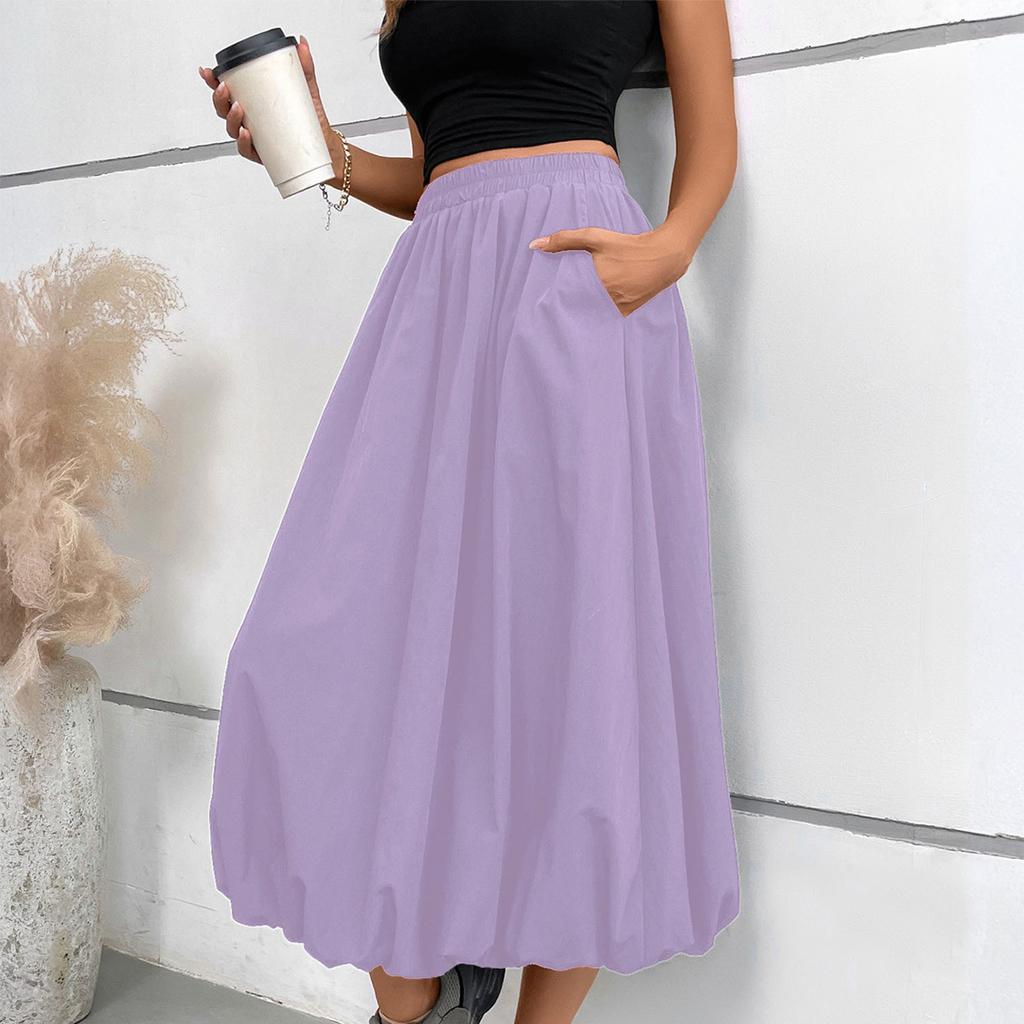 Damen Maxirock A-Linie mit hoher Taille und Taschen Elastischer Bund Lockere Passform Lässiger Langer Rock für den Alltag