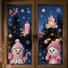 Waterproof PVC Glass Decorations Christmas Snowman Static Stickers, Decorative Pink Decals, Festival Decor for Doors Window Clings Home Holiday Party