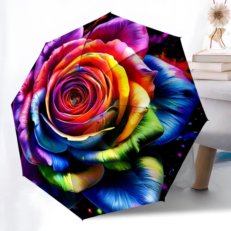 Schöner Roter Rosen-Regenschirm, Leicht und Tragbar, 8-Rippen-Eisenrahmen, Perfekt für Reisen im Freien, Wohnaccessoire, Weihnachtsgeschenk