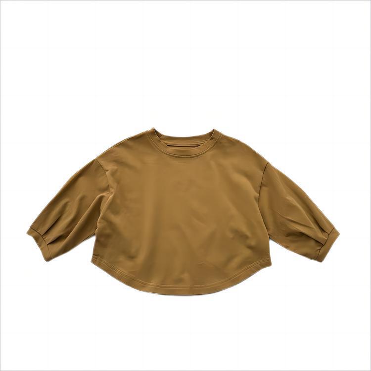 Dziecięca bawełniana koszulka z długim rękawem w stylu koreańskim: Okrągły dekolt, Odzież jesienno-wiosenna