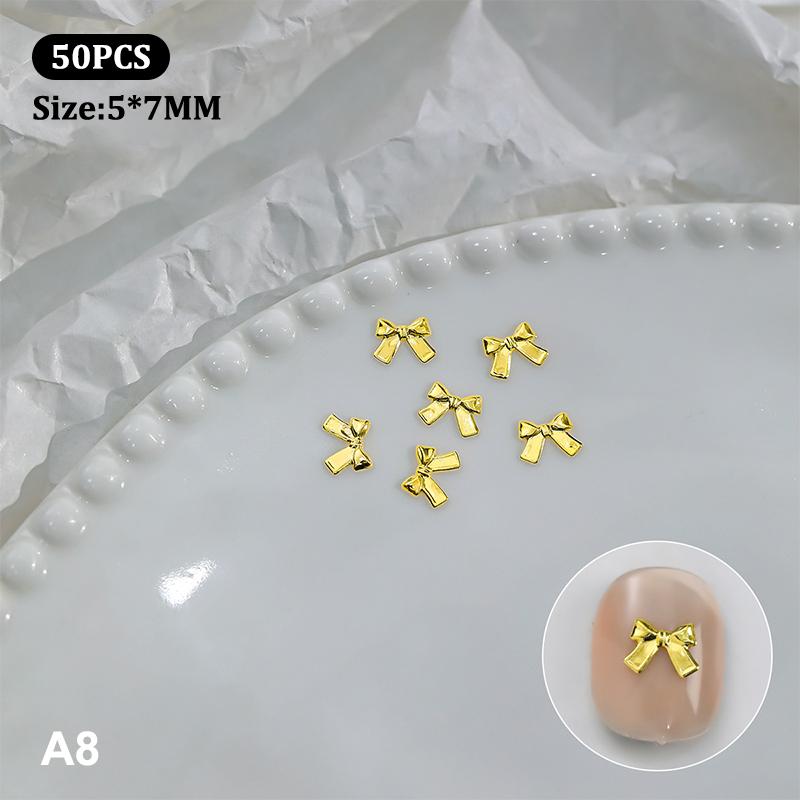 

50 шт. металлический сплав бант украшения для ногтей серебряные золотые подвески для ногтей DIY маникюрный дизайн ювелирные изделия аксессуары инструменты A8