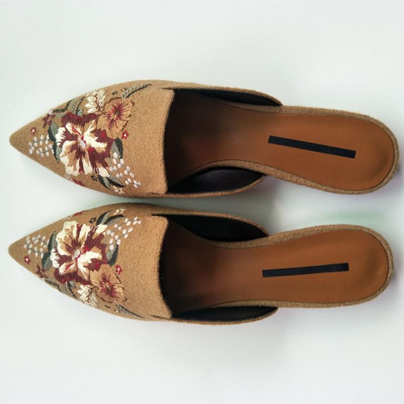 

Модная вышивка, цветочные туфли 2025, женские плоские шлепанцы в клетку с острым носком, мюли, женские уличные слипоны, сандалии, пантуфли, роскошная обувь, мухер 4.5