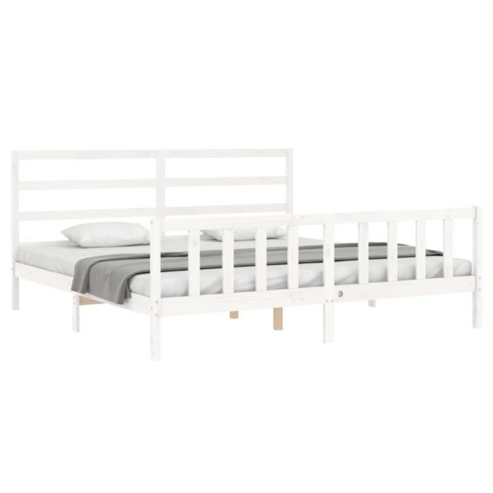 VidaXL Bed Frame with Headboard White 200x200 Cm Solid Wood 3191927