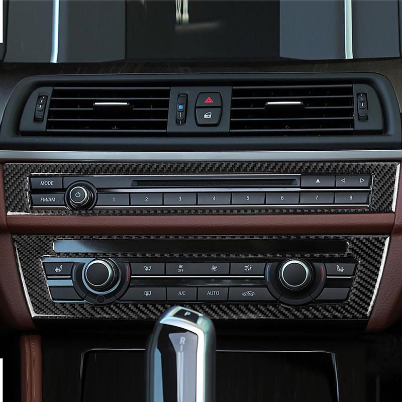 2Pcs Real Carbon Fiber Car Central Aircondition+CD Control Decoration Sticker Cover For BMW F10 5 Series 2011-2017
