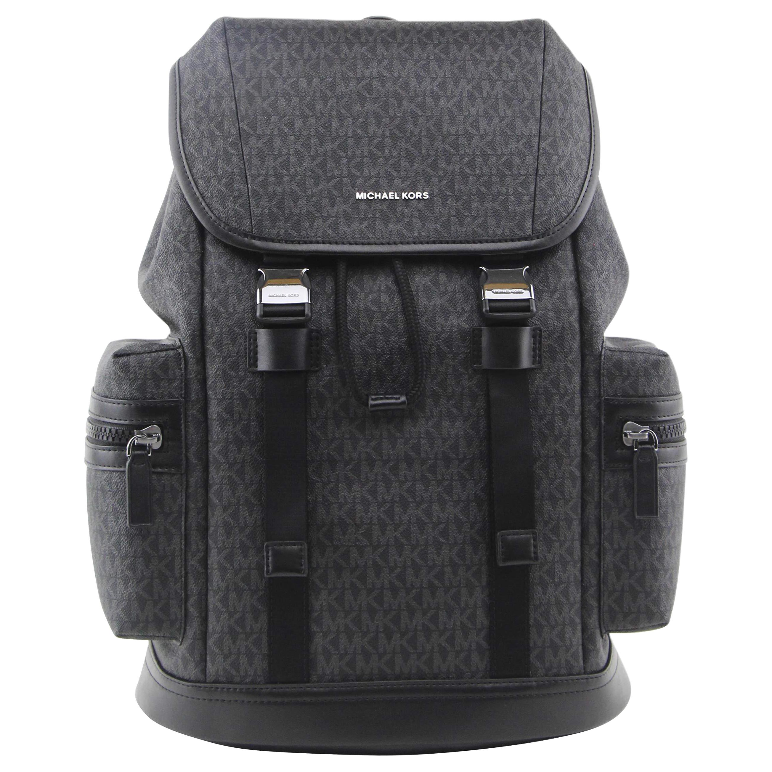 

Michael Kors MK Sutton Monogram Casual Fashion Fabric Faux Leather Backpack Large Men backpack Black 37U0MCOB6B-001 Basic Set (Bag+Tag)