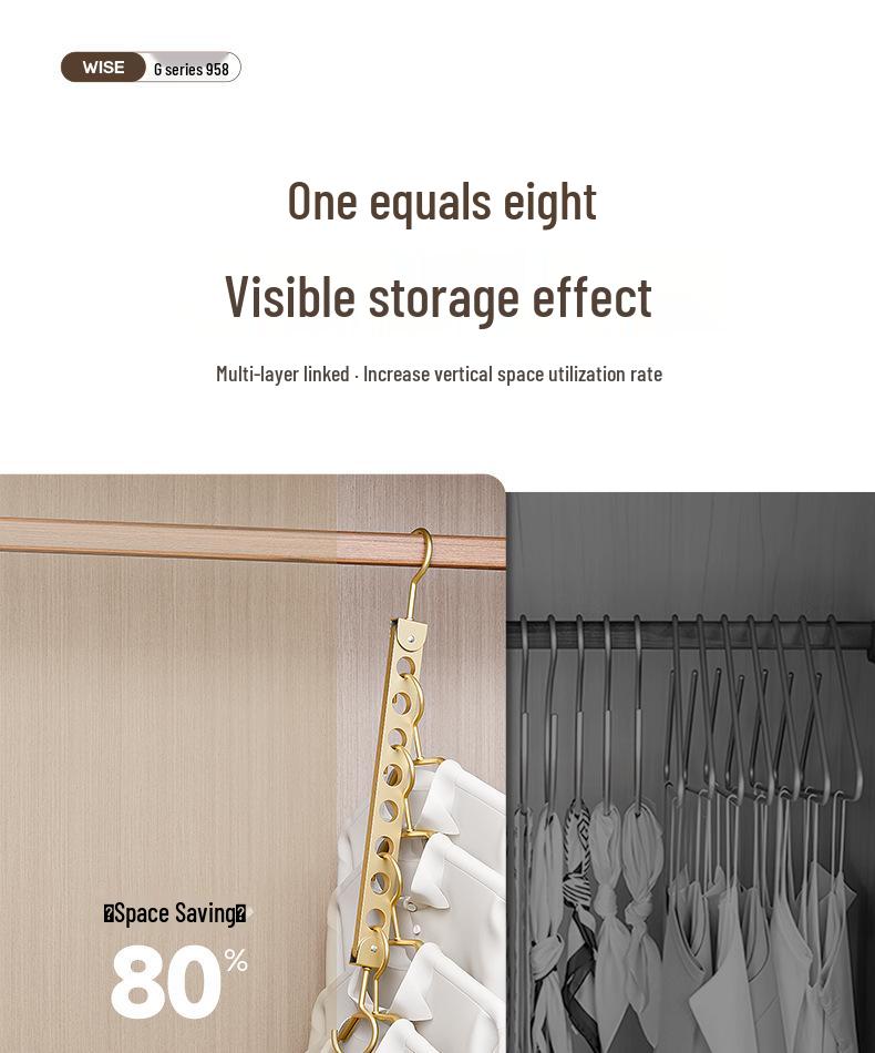 Aluminum Alloy Folding Eight-Hole Hanger with Single Hook for Versatile Wardrobe and Laundry Storage