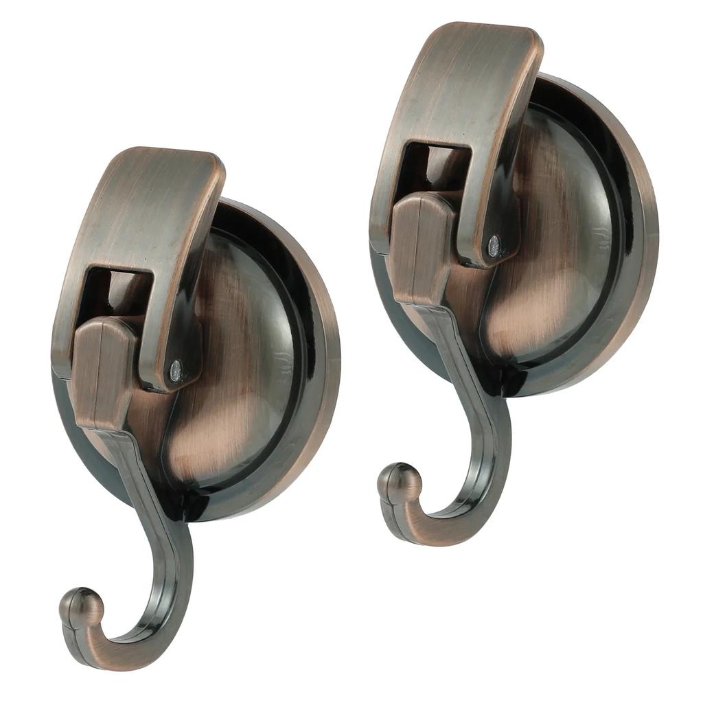 2Pcs Suction Cup Hooks Without Punching Heavy-Duty Easy To Install Bathroom Shower Organization Chrome-Plated