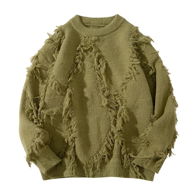 

Свитер с круглым вырезом Мужской Осенне-зимний Пуловер Нитки Модный Бренд Свободный Базовый Вязаный Свитер Топ M армия зеленый