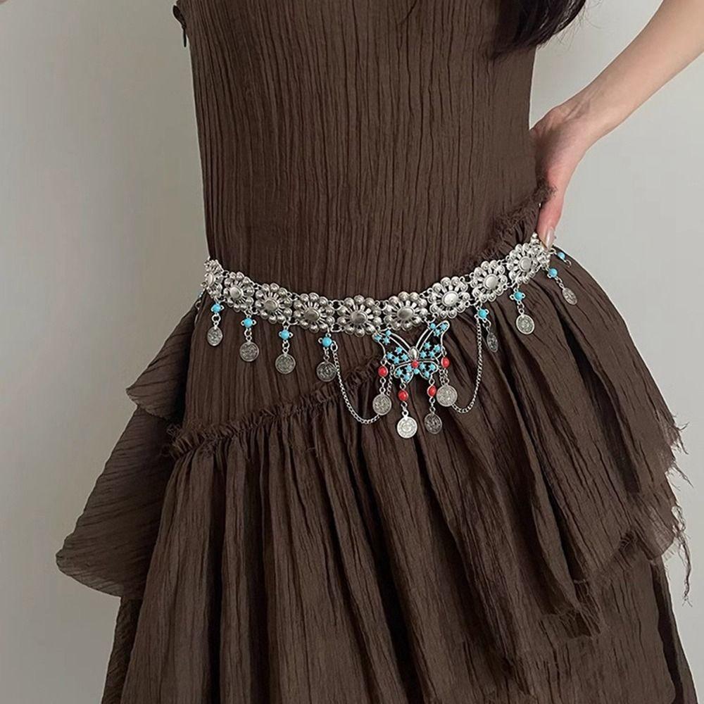 Vintage Metal Waist Chain Belly Button Chain Ethnic Style Belt  Dress Accessories