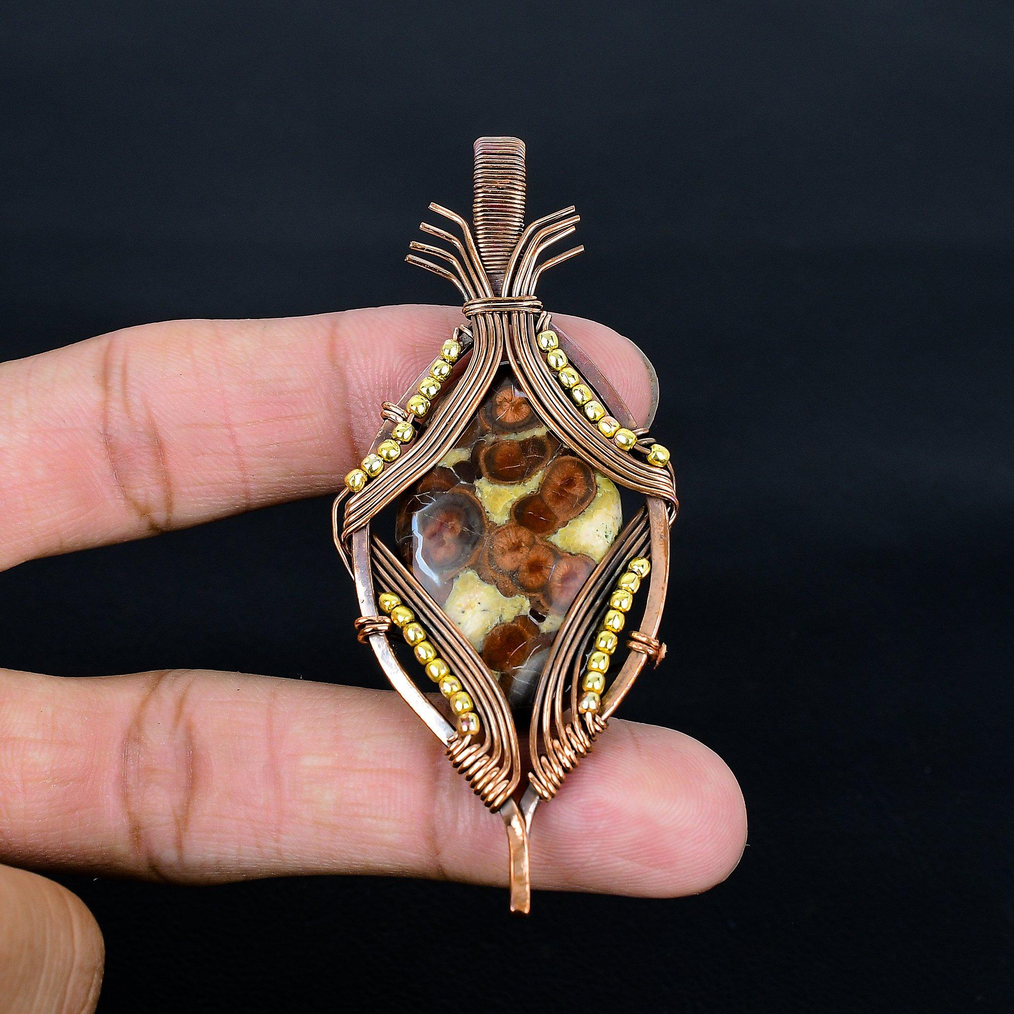 

Peanut Obsidian 999 Copper Wire Wrapped Pendant, Handmade Gemstone Jewelry Pendant Gift For Birthday 2.55 Inches