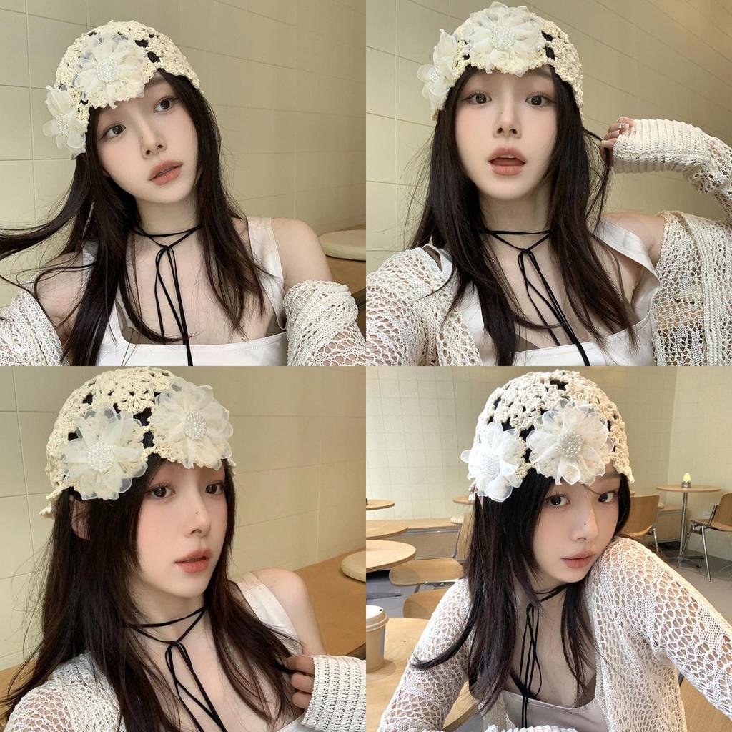 Stylish Japanese Handcrafted Crochet Beanie Spring And Summer Floral Hat For Women