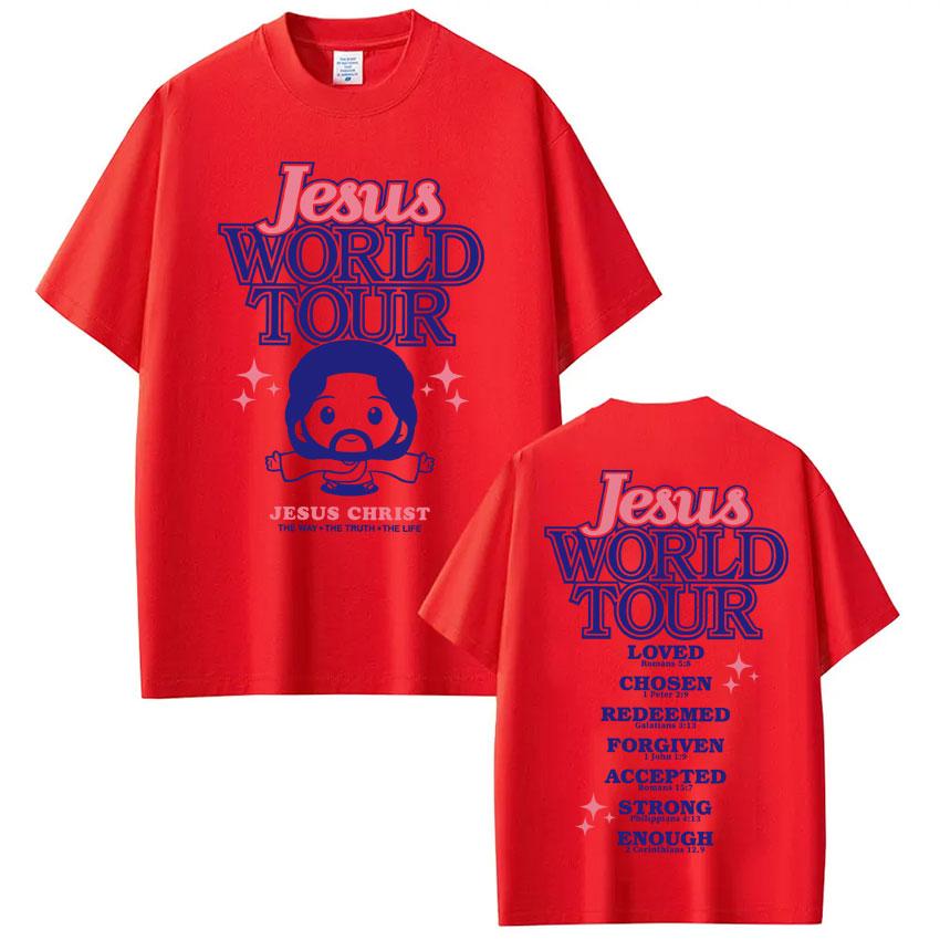 Funny Jesus World Tour Print T Shirt Men Women Fashion Christian Bible Verse Tshirts Oversized 100 Cotton Casual Short Sleeve