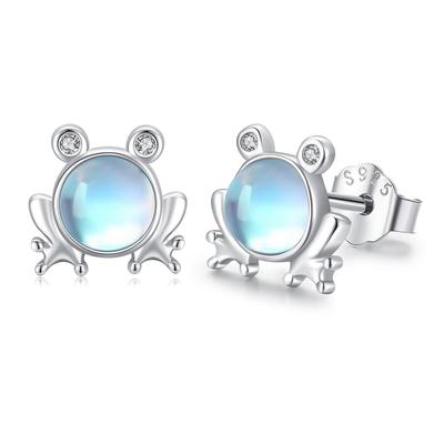 StoryMidir Frog Earrings Moonstone Cute Animal Earrings Frog Silver 925 Hypoallergenic Stud Earrings Cattail Earrings Cute Earrings Frog Moonstone