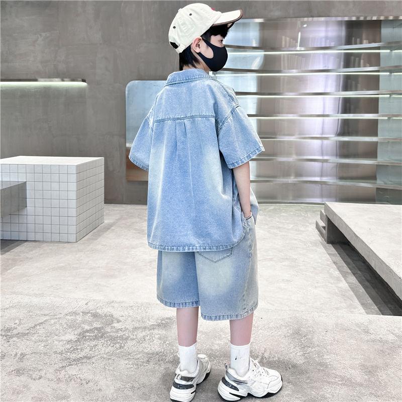 Children's Boys' Summer Denim Suit Summer Two-piece Set Thin Design Summer Short Design