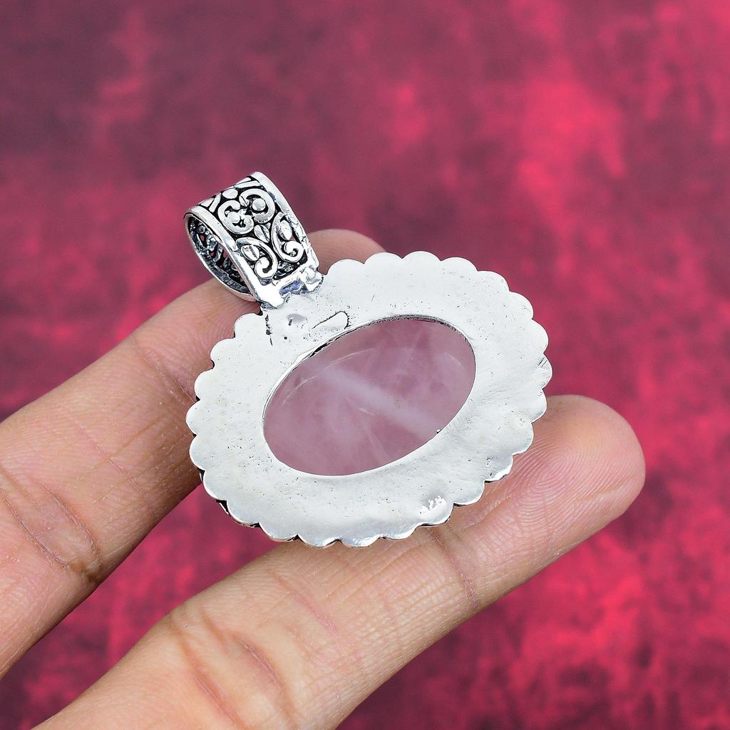 Smycken i rosenkvarts, 925 Sterlingsilverhänge Massivt Handgjorda Ädelstenssmycken, Gåvor Till Fru Helt Nytt Hänge