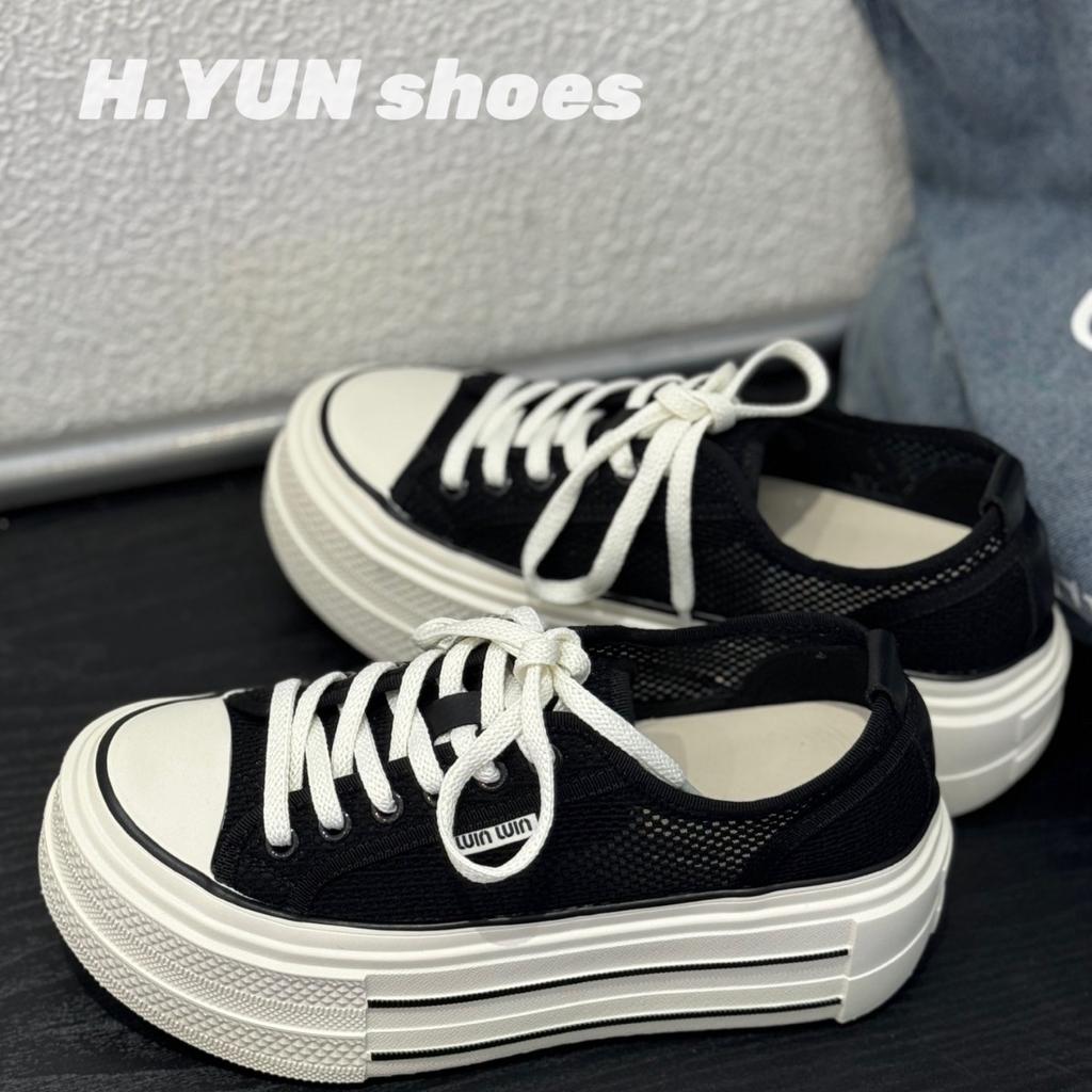 Korean version 2025 summer new thick-soled heightening white shoes women's shoes casual sports shoes lace-up mesh shoes single shoes tide