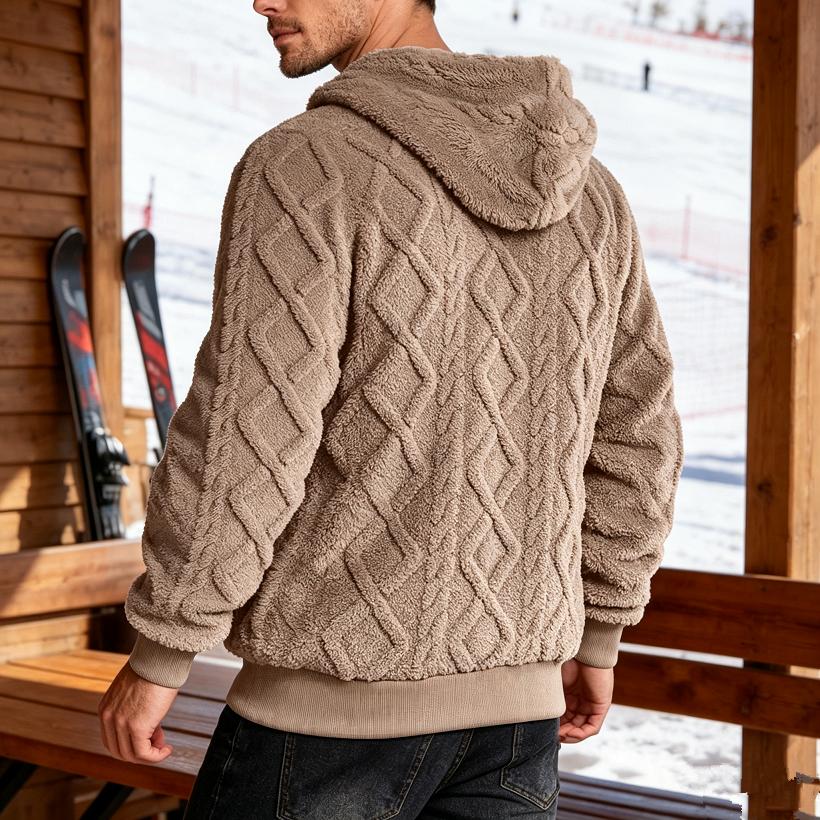 Felpa con cappuccio da uomo in pile per autunno inverno con coulisse, polsini a costine, manica lunga, pullover caldo, tinta unita, casual quotidiano, vestibilità ampia, felpa outerwear