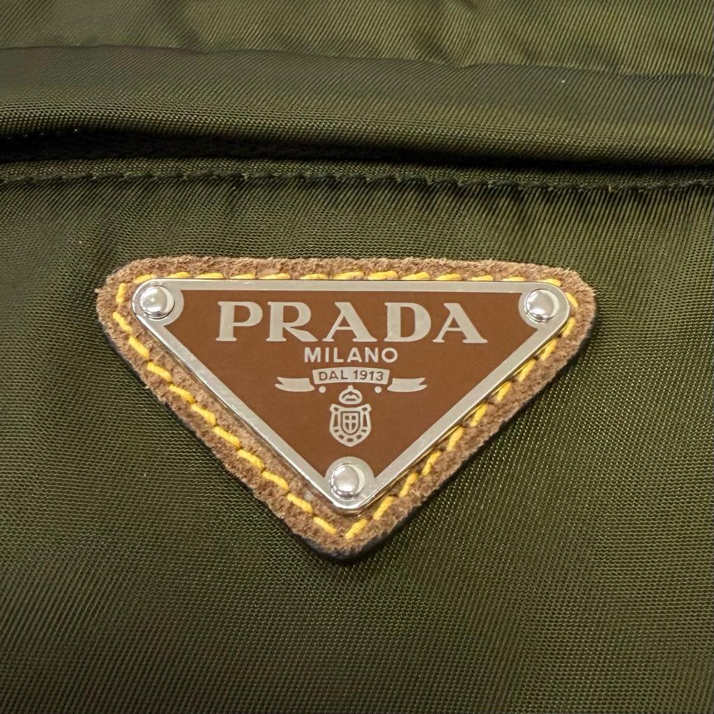 Excellent PRADA Sling bag Triangle logo Re-Nylon khaki recycled polyamide Used