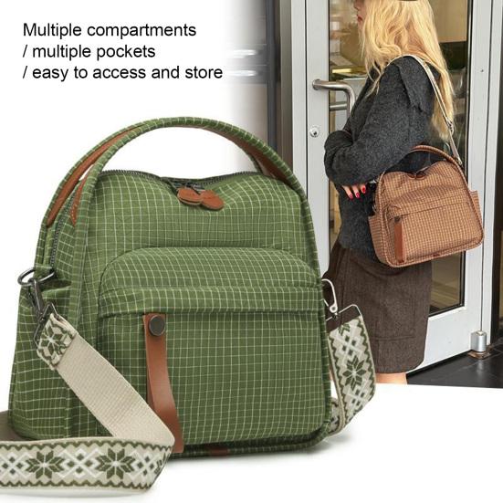 Women Plaid Sling Bag Shoulder Bag Crossbody Purse with Geometric Adjustable Strap Handbag with Top Handle for Travel Street Commuting