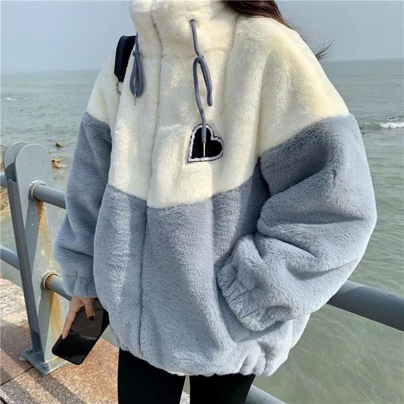 Lamb Fur Coat Girl Autumn and Winter Clothing New Style Junior High School Students Korean Loose Thickened Cotton Clothing