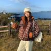 Down cotton-padded clothing women's short plaid winter loose casual splicing contrasting color plaid cotton-padded jacket trendy