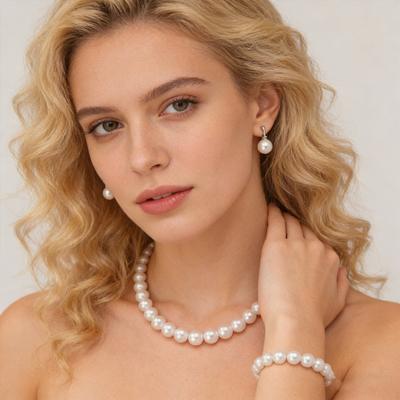 1/2 Sets Weißes Imitationsperlen Schmuckset Choker Halskette Ohrstecker Armband Set Schmuckzubehör