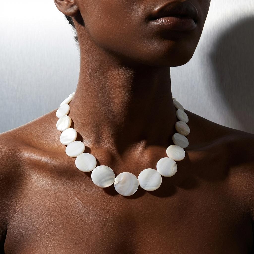 Urlaubsstil Weißes Muschel-Scheiben-Halskette für Damen Luxuriöse Runde Muschel-Perlen-Schlüsselbein-Kette Minimalistischer Vielseitiger Schmuck