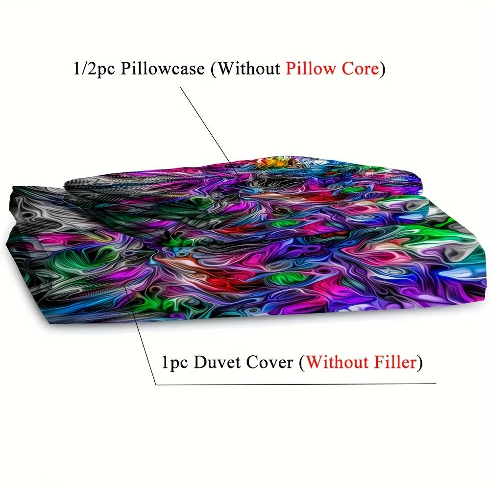 2/3Pcs Psychedelic Duvet Cover Set (1 Duvet Cover + 1/2 Pillowcase, Without Core), Abstract Art Rainbow Color Bedding Set