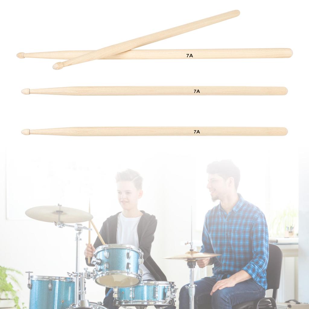 7A Drumsticks for Adults Kids Non-slip Classic Wooden Drum Sticks Light Durable Concert Percussion Accessories Gifts