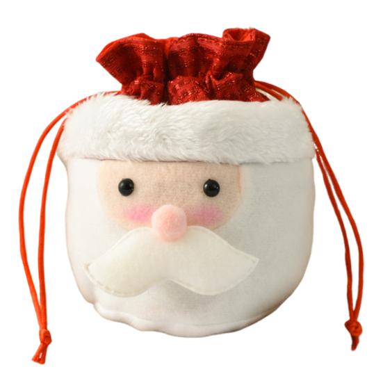 Christmas Drawstring Gift Bag 3D Plush Reindeer Santa Snowman Fruit Sacks Reusable Fabric Candies Goodie Storage Bag for Xmas Party Favors