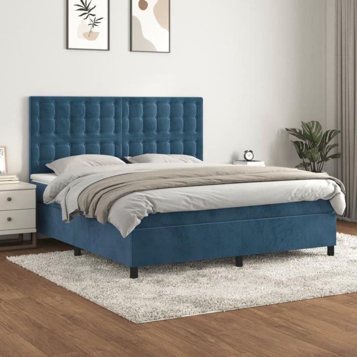 3143281 vidaXL Lit à sommier tapissier et matelas Bleu foncé 180x200cm Velours
