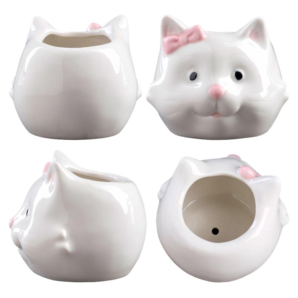Cute Cat Flower Pot Ceramic Cat Succulent Plant Pots Vase Bonsai Decorative Multi-Function Flowerpot with Drain Hole Home Decor