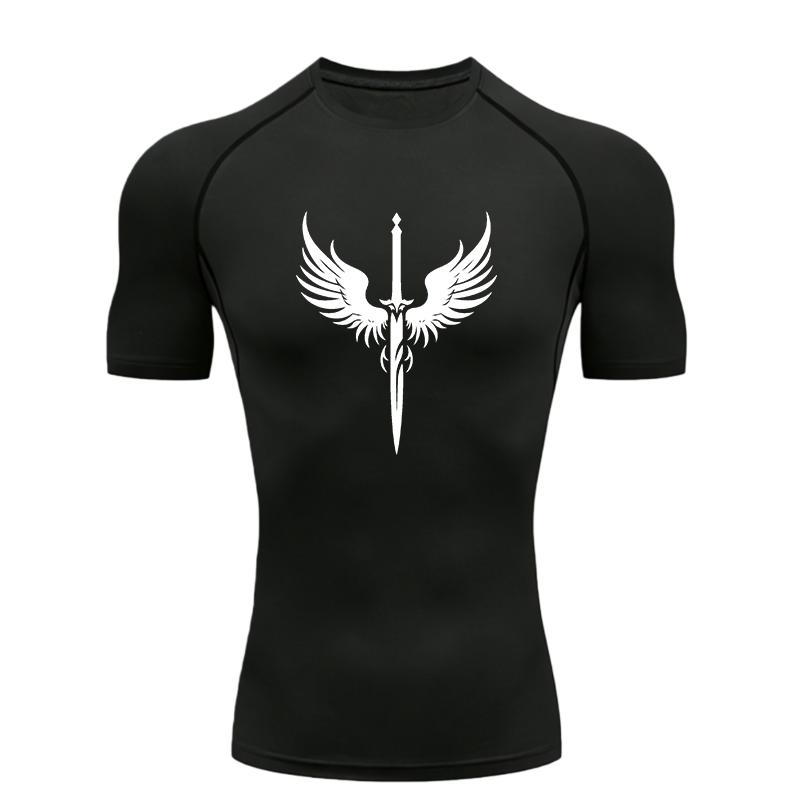 Sword with Wings  Men's Sports T-shirt Training Fitness Compression Workout T-Shirt Short Sleeve Rashguard for Men