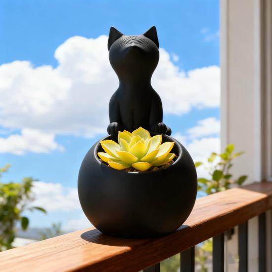 Schwarze Katze Pflanztopf Innen Außen Tierform Sukkulenten Kräuterpflanzen Blumentopf Behälter Zuhause Balkon Gartendekoration