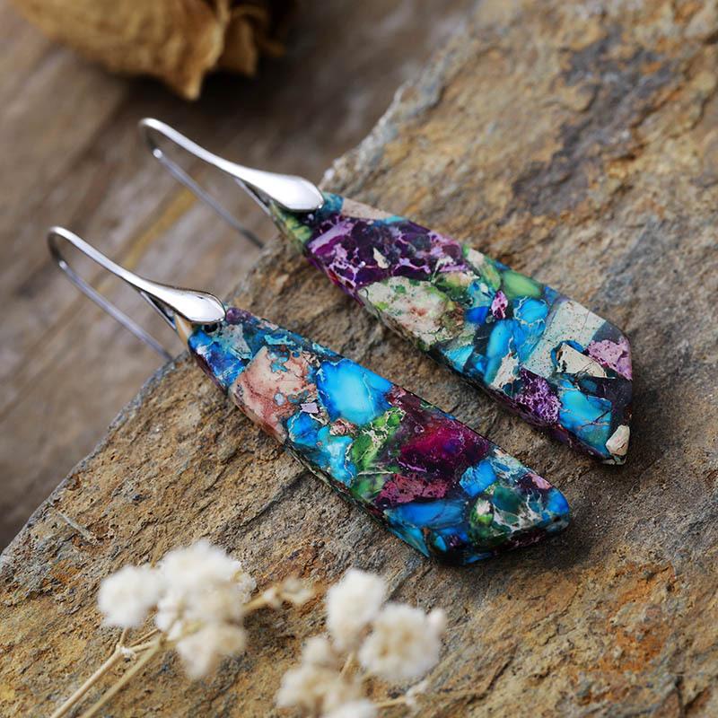 Bohemian Emperor Stone Geometric Pendant Earrings Popular Natural Stone Jewelry