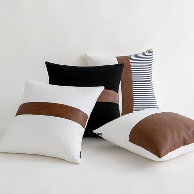 Pu Leather Spliced Striped Cotton Pillow Cushion Shopee American Simple Pillow Case