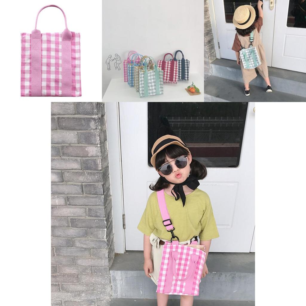 Trendy Children's Shoulder Bag Versatile Plaid Canvas Crossbody Bag For Kids