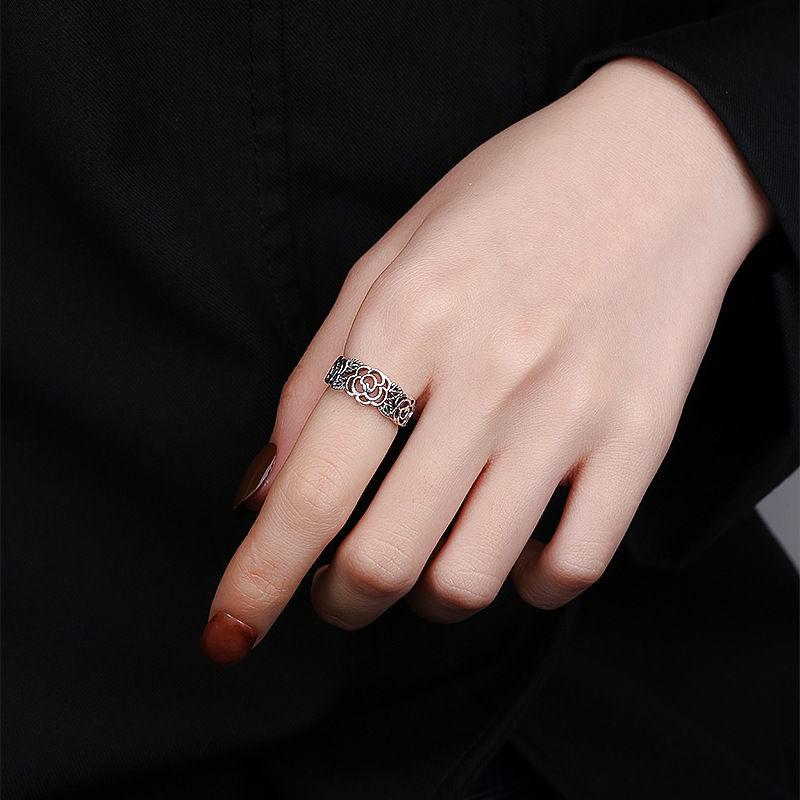 925 Sterling Silver Rose Pattern Vintage Open Ring