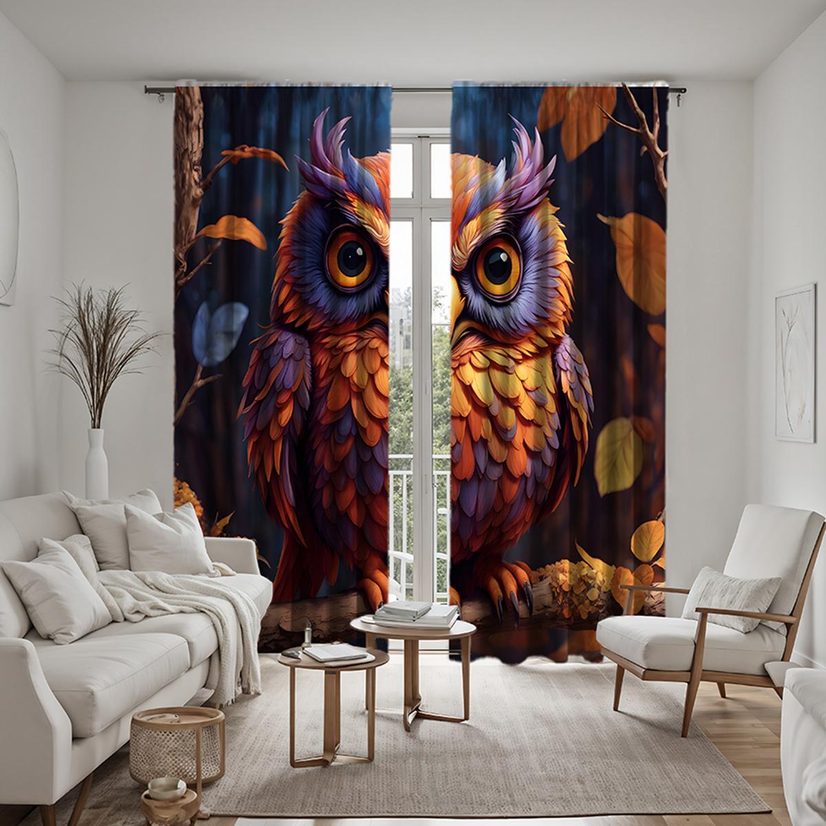 

Комплект из 2 предметов HD Сова в лесу декоративная занавеска Цветная завязка цифровая печатная занавеска Украшение дома стиль Украшение гостиной ро W52H63inchW132H160cm