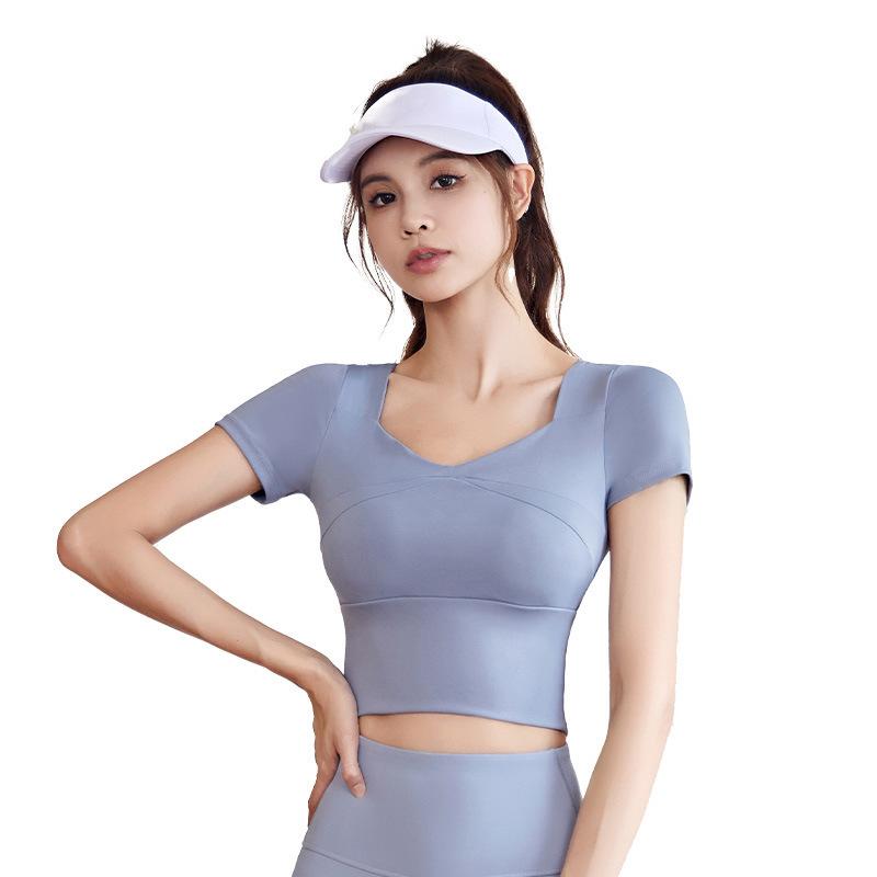 New Summer Sports Suit for Women Tight Quick Drying Short Sleeve Top with Underwire Support Full Length Yoga Pants Fitness Training Sets Famale