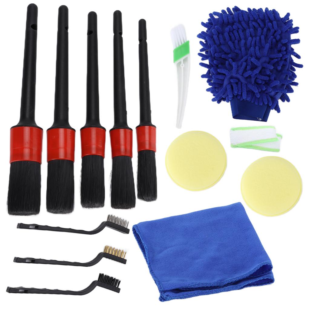 14 st set Detaljborstar Kit Skrubb Rengöringsverktyg för Bil Interiör Exteriör Luftkonditionering Hjul