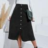 Corduroy High Waist Midi Skirt With Button Closure For Office And Fall Season