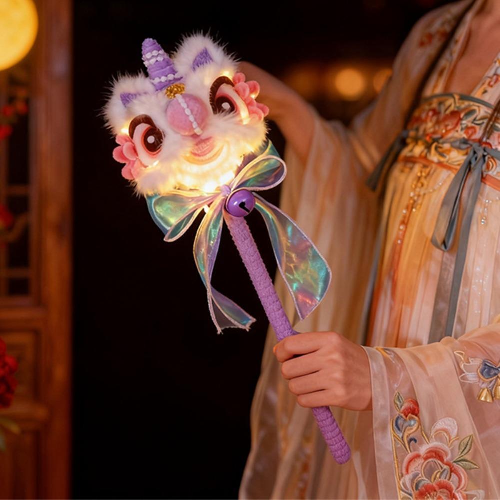 Handmade Handheld Lion Lantern Personality Red Color Glowing Lion Dance Lantern Decoration Hanging Lion Ornaments Purple Color