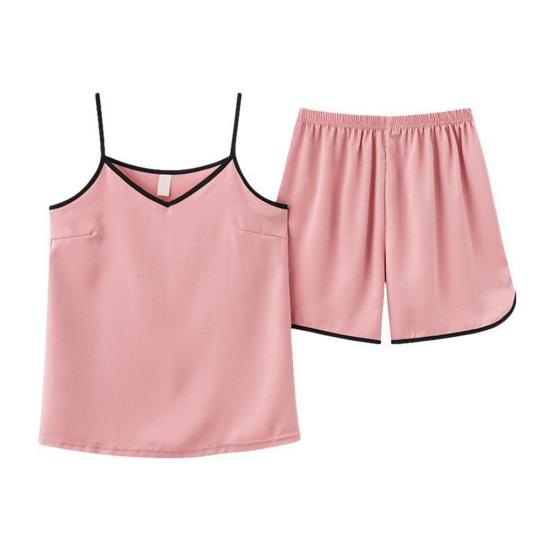 Ice Silk Pajamas Set for Women Satin Camisole Sleepwear V Neck Cami Top Shorts Set Summer Two-Piece Lounge Homewear