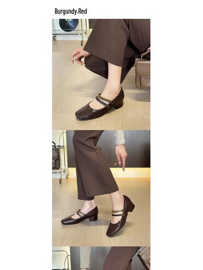 BEIJIANI 5318-6 Retro French Soft Mary Jane Shoes - Women’s Chunky Heel, Square Toe