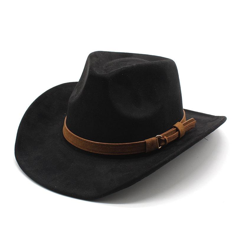 Women Men Suede Cowgirl Hats Vintage Wide Brim Western Hat with Belt