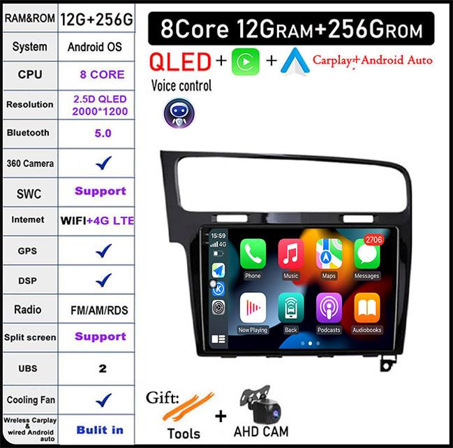 For Volkswagen VW Golf 7 MK7 GTI 2011-2021 IPS/QLED 10.1'' Android 14 Car Radio Carplay Multimedia Auto GPS Stereo Video Player