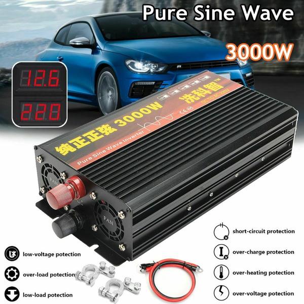Modified Pure Sine Wave Power Inverter 3000W Max DC 12V to AC 220V w ...