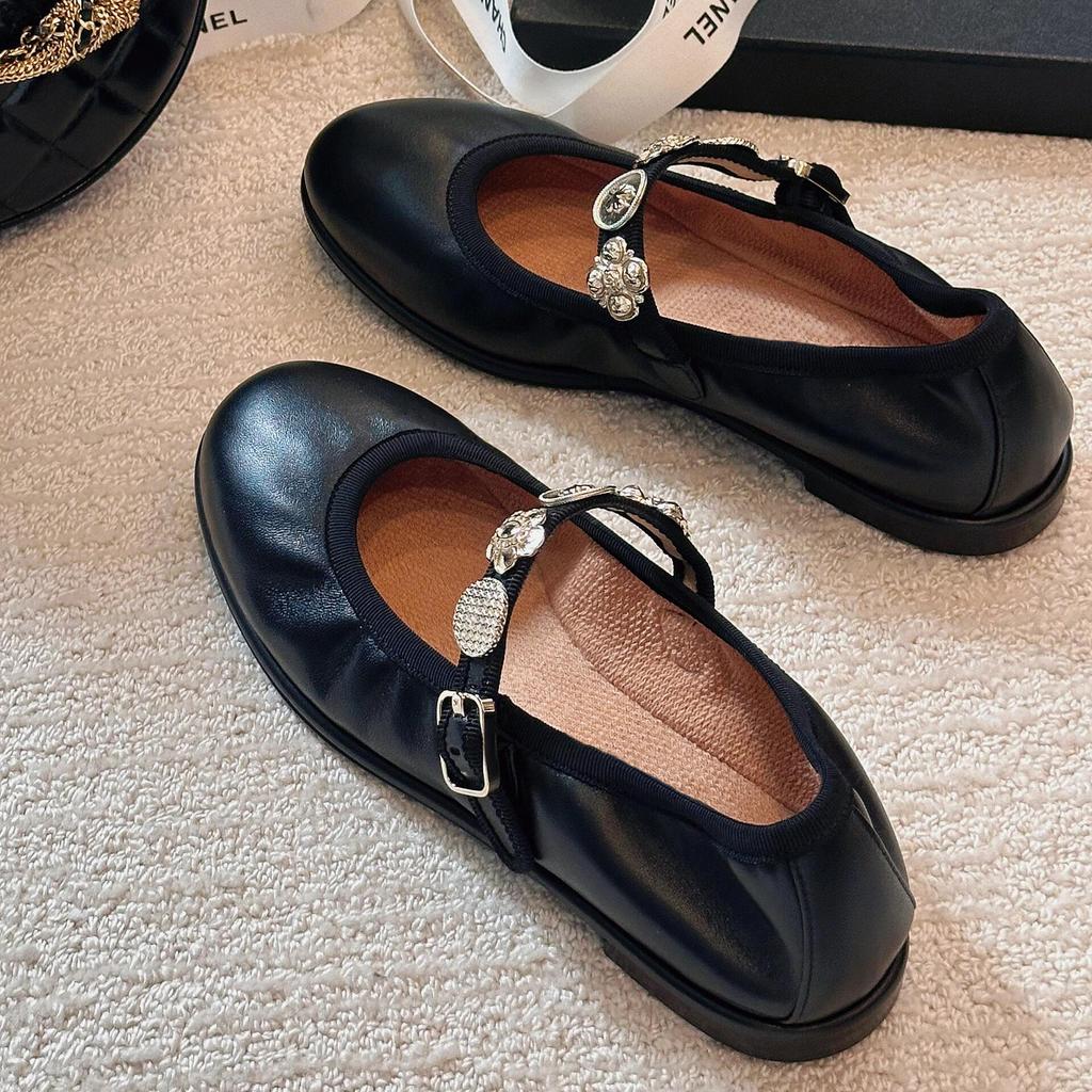 Sheepskin version~ Xiaoxiangfeng leather ballet shoes with soft soles Mary Jane single shoes women's small gold button soles small leather shoes